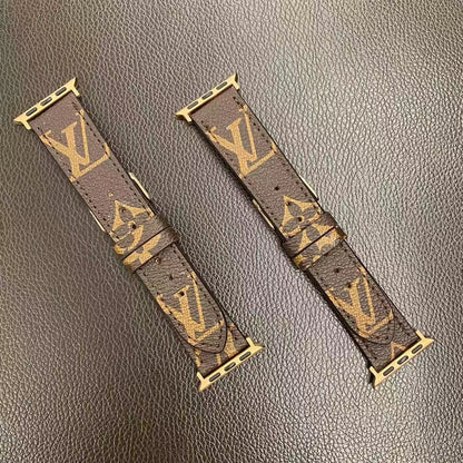 Leather Monogram Apple Watch Band Brown-ZPG240422