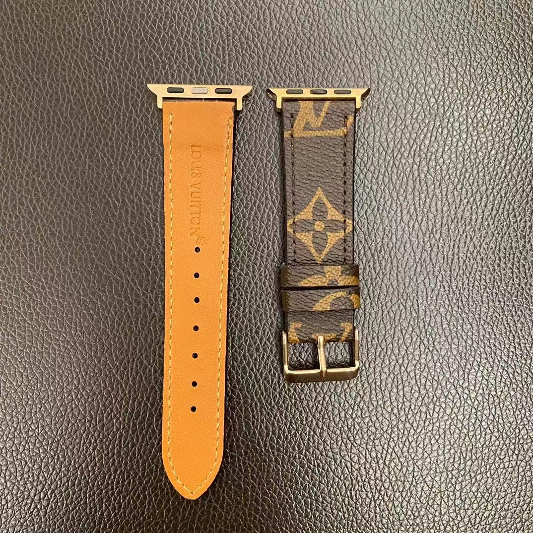 Leather Monogram Apple Watch Band Brown-ZPG240422