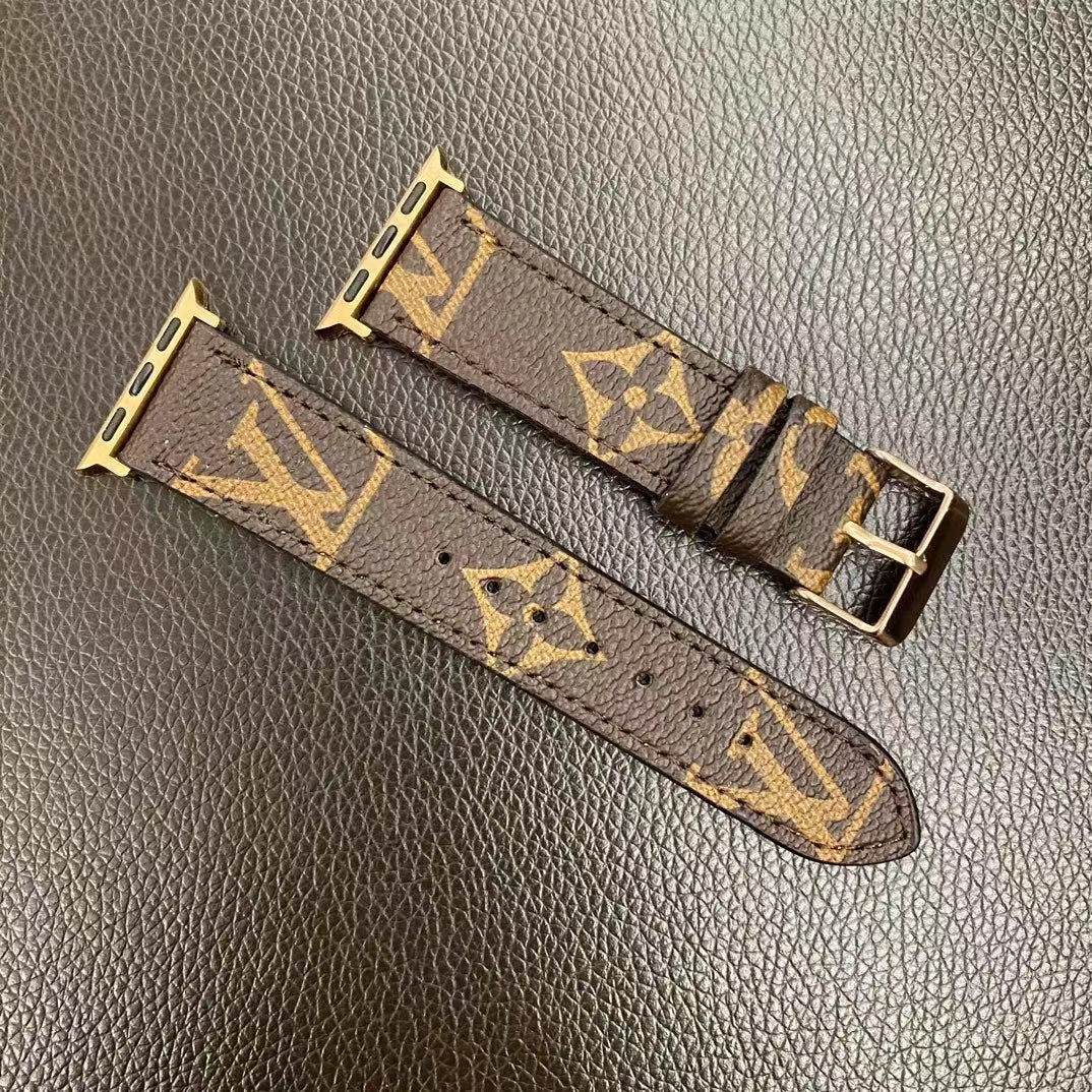 Leather Monogram Apple Watch Band Brown-ZPG240422