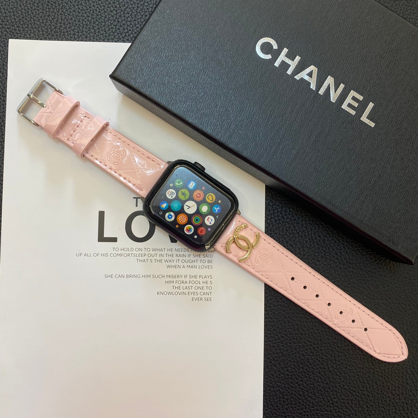 Leather CC Apple Watch Band Pink-DLG240509