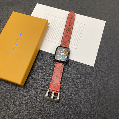 Leather Monogram Apple Watch Band Leather Red-YH24422