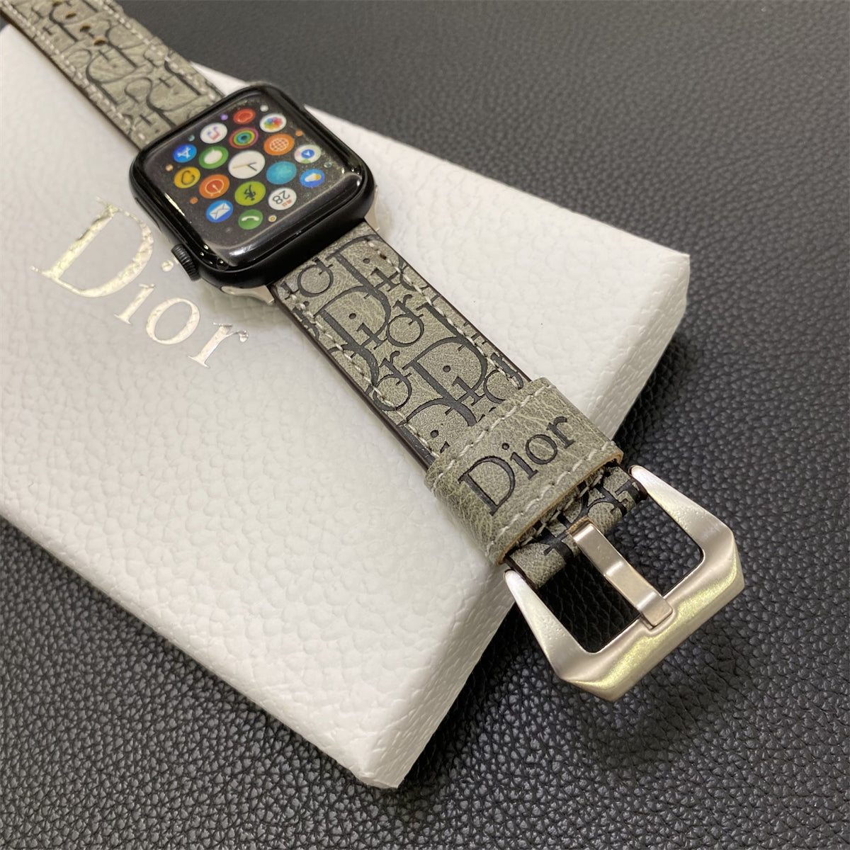 Leather CD Apple Watch Band Gray-YHK240509